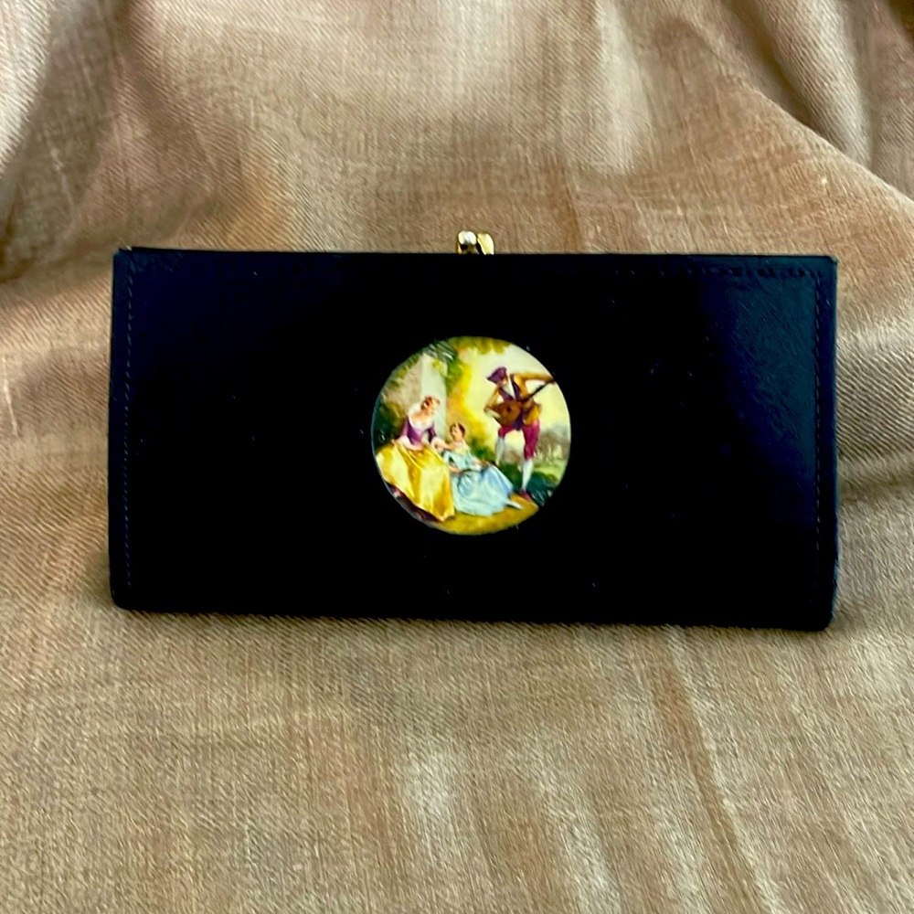 Vintage clutch wallet, 1950s romantic scene